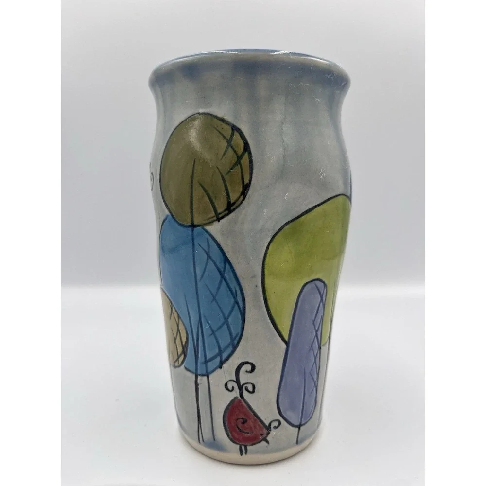 Megan Bernard Swirly Gig Bird Tumbler Pottery Colorful‎ Whimsy Finger Divots